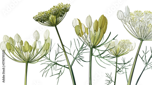 Detailed Florence Fennel Plant Species Vector Image with Outline