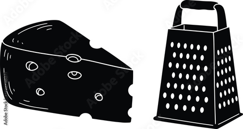 Illustration of Cheese and Grater Cooking Utensil isolated on white background