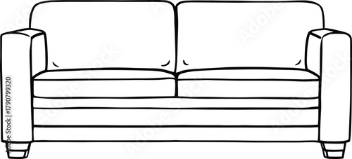 Black and White Sofa Silhouette Featuring Two Cushions and Armrests – Minimalist Line Art for Furniture, Interior Design, and Home Decor Themes