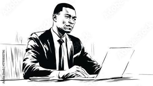 Confident African American Businessman in Suit Working Successfully