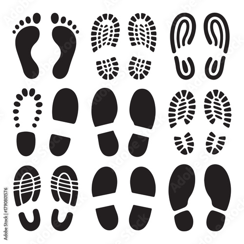 Footprints and Shoe Prints Vector Set