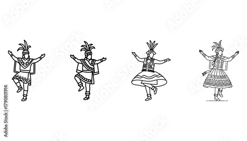 Elegant cultural dancers in traditional dress performing folk dance art