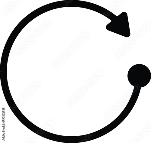 Minimal Black Circular Arrow Icon for Refresh, Reload, Recycle, or Rotation