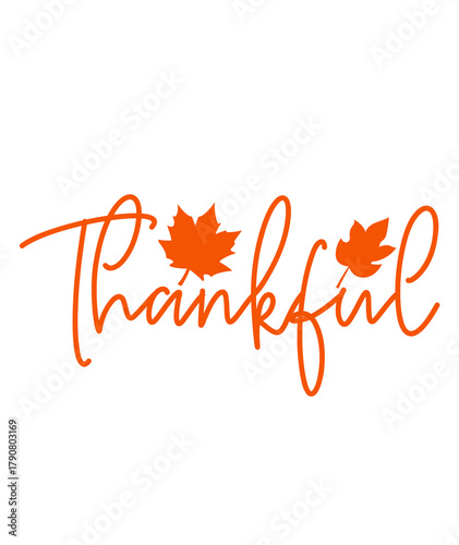 Thankful typography clip art design on plain white transparent isolated background for card, shirt, hoodie, sweatshirt, apparel, card, tag, mug, icon, poster or badge