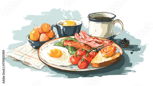 Traditional English Breakfast Landing Page Template Vector