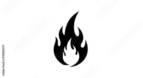 Black fire symbol on white background for design and conceptual imagery