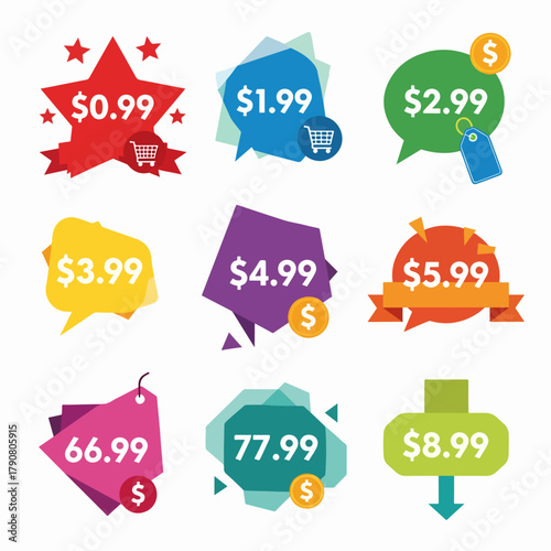 Retail Promotion Icons With Bold White Price Text