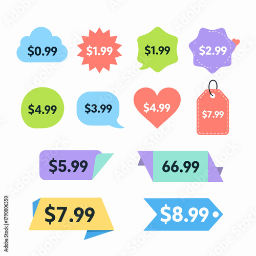 Colorful Discount Stickers With Prices From $0.99 to $9.99