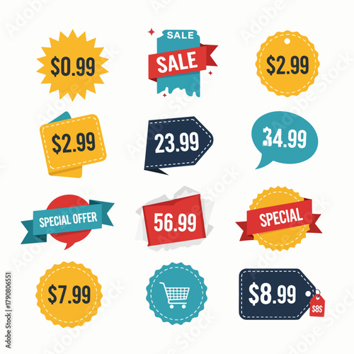 Clearance Sale Labels in Various Colorful Shapes