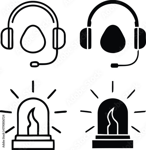 Headset and siren icons in outline and solid styles