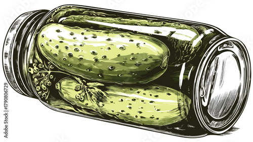 Whole Pickled Cucumber Gherkin in a Can Vector Illustration