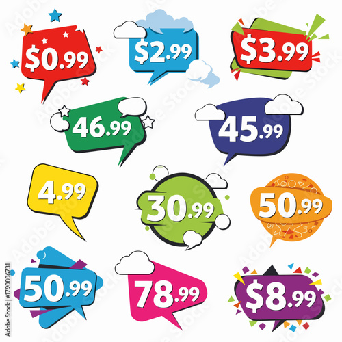 Creative Sale Stickers in Starburst and Speech Bubble Shapes