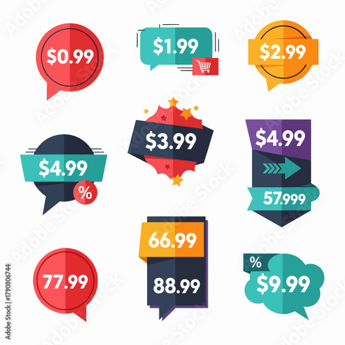 Colorful Discount Badges Featuring Prices From $0.99 to $9.99