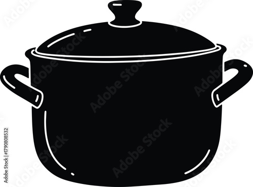 Black saucepan with lid vector illustration for cooking or food preparation