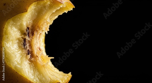 A close-up view of a partially eaten fruit, revealing distinctive tooth marks and the texture of the consumed portion, illustrating natural feeding habits ,leftover ,vegetable ,satiated