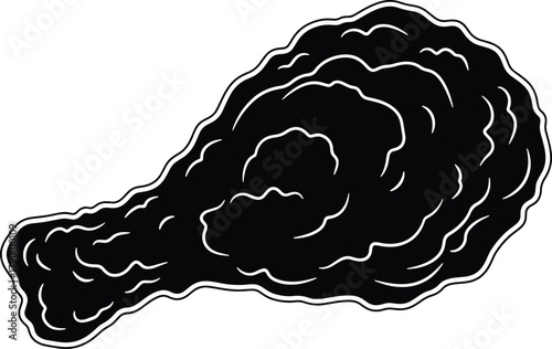 Crispy delicious fried chicken leg black and white food illustration