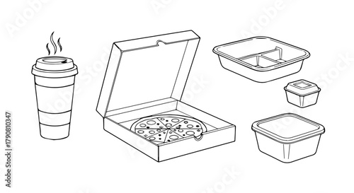 Food delivery and meal prep packaging containers outline icon
