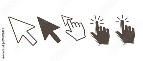 Digital interaction icons: cursor, click, pointer, touch gestures