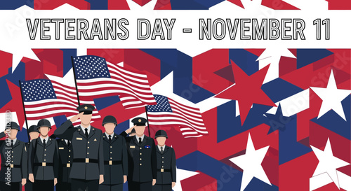 Veterans Day Celebration with American Flags and Military Personnel.