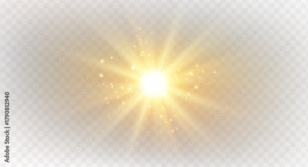 Obraz premium Shiny overlay of magic starburst, glowing flare, brilliant spark, glistering beam, lens flash, gold light, festive blue sparkle, fantasy explosion