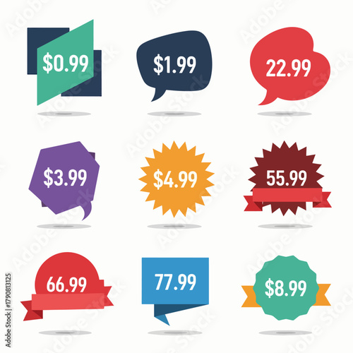 Colorful Sale Speech Bubble Sticker Set Vector Illustration
