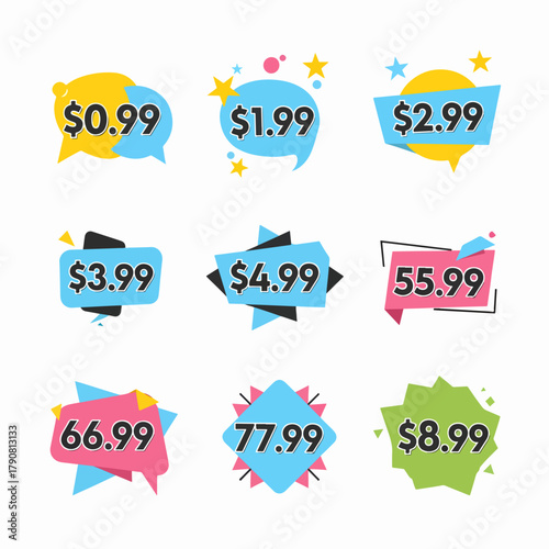 Colorful sale labels and stickers set for retail and promotion icons