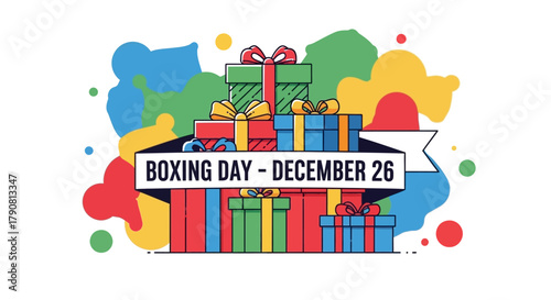 Boxing Day Celebration with Colorful Gift Boxes and Festive Decorations.