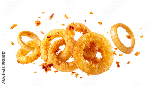 fried onion ring floating falling isolated on transparent png