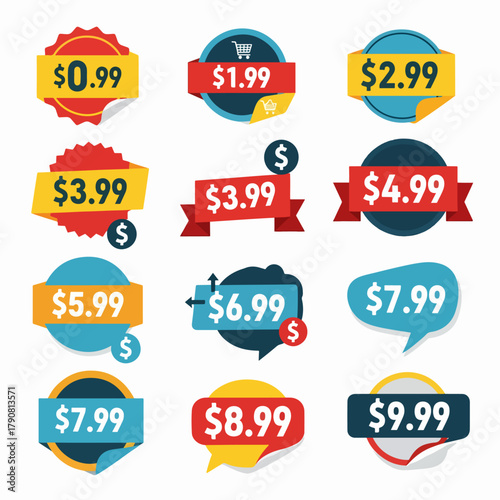 Colorful sale labels stickers and tags set for business promotion and retail design