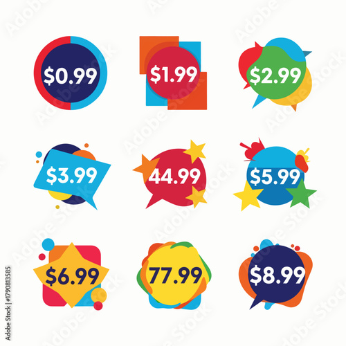 Colorful discount and sale label set vector icons for business and retail design