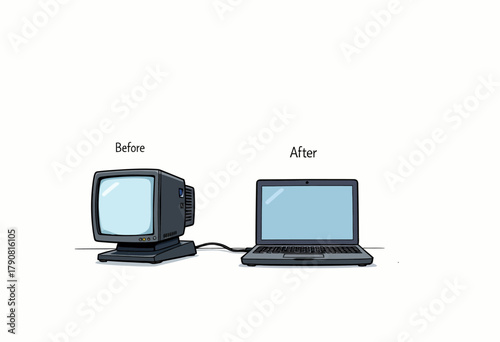 Evolution of Technology Illustrated: Transition from Retro CRT Television to Modern Laptop Capturing Digital Progress