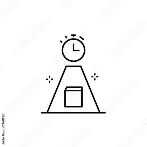 Time management concept with clock and box representing deadlines and tasks.