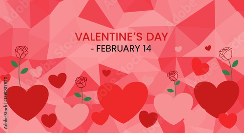 Valentines Day February 14th Celebration with Hearts and Roses.