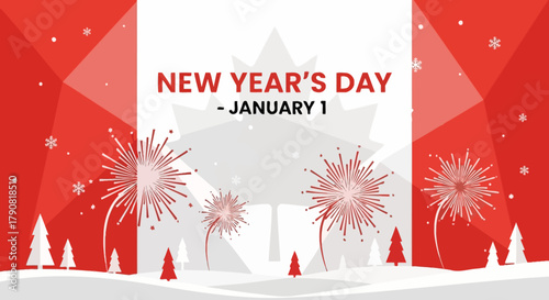 New Years Day Celebration with Fireworks and Festive Design.