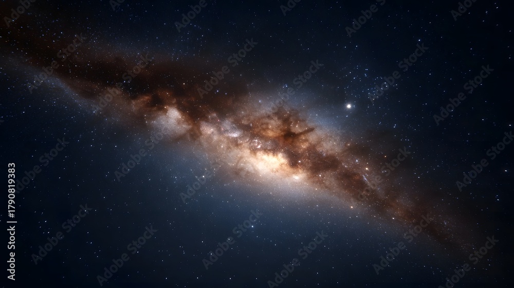 Fototapeta premium The Milky Way galaxy glows with a luminous band of stars and nebulae against the vast dark expanse of the universe