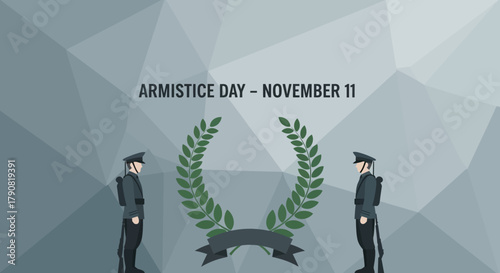 Two Soldiers Saluting a Laurel Wreath for Armistice Day.