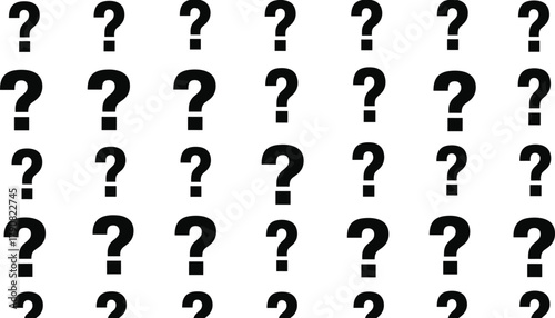 Pattern of black question mark symbols, repetitive mystery design, curiosity concept vector, abstract typography illustration for problem solving and creative thinking