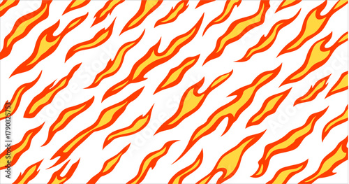 Ring Yellow Fire Flame Pattern on White Background. Creative abstract Fiery Frame in Cartoon Anime Style. Vector Fire Texture