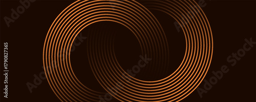 3D brown lines techno abstract background overlap layer on dark space with circles shapes effect decoration. Modern graphic design element stripes style concept for web banner, card, or brochure cover