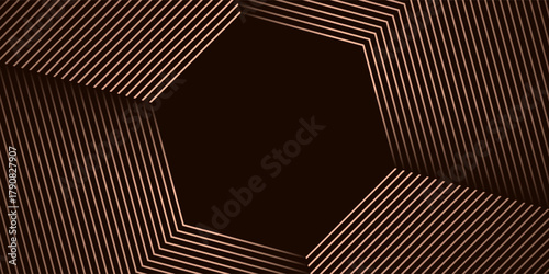 3D brown lines techno abstract background overlap layer on dark space with hexagons effect decoration. Modern graphic design element stripes style concept for web banner, flyer, card or brochure cover