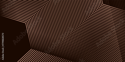 3D brown lines techno abstract background overlap layer on dark space with hexagons effect decoration. Modern graphic design element stripes style concept for web banner, flyer, card or brochure cover