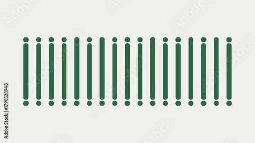 A repeating pattern of dark green vertical lines with circles above and below on a light background