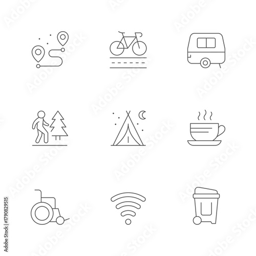 Set line icons of camping services