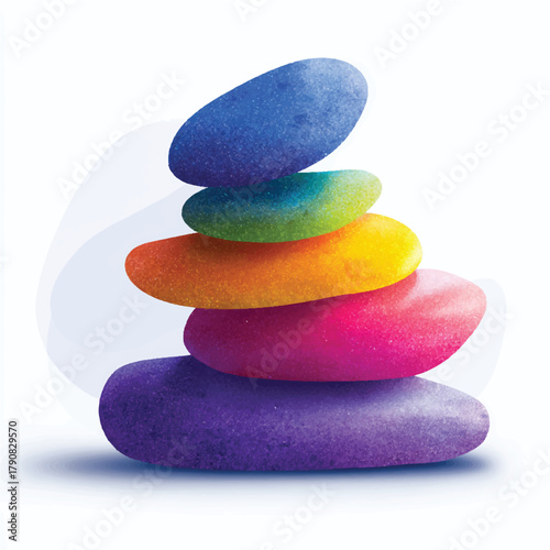Colorful Pebble Stone Tower Representing Balance Harmony and Tranquility Artistic Illustration of a Stack of Pebbles in a Gradient of Vivid Colors