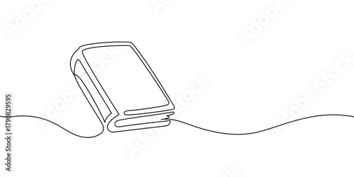 Continuous one line drawing of a closed book. Minimalist black outline vector, illustrating a simple book icon in a single, unbroken line.