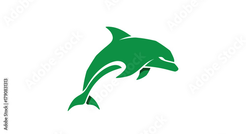Green dolphin silhouette jumping against white background vector graphic