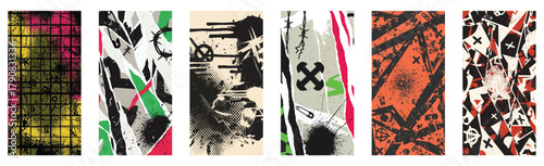 Grungy punk aesthetic banners with abstract distressed elements