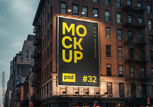 A huge billboard on the side of a city building – poster mockup