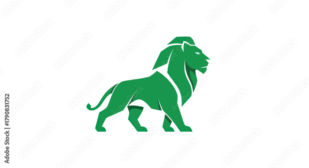 Fototapeta premium Green lion silhouette on white background conceptual vector illustration