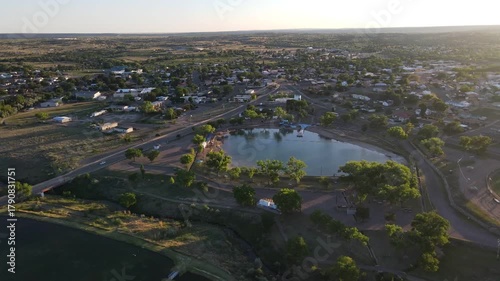 Aerial sunny nature landscape of remote desert area outside Santa Rosa New Mexico NM